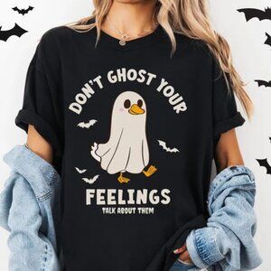 Cute Halloween Goose Ghost T-Shirt, Dont Ghost Your Feelings Mental Health Tee